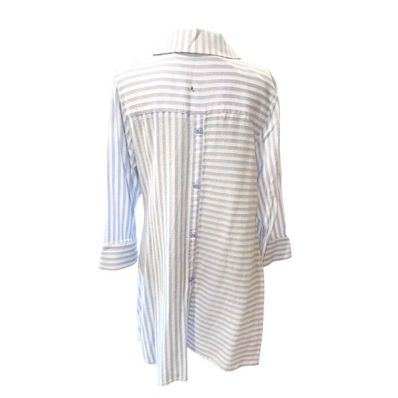 Soft Surroundings Blue White Striped Asymmetrical Handkerchief Hem Tunic Shirt M - Picture 4 of 12